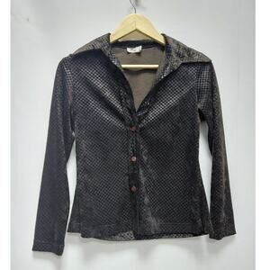 Picasso Long Sleeve Button-Up Top Collared Patterned Women See Measurements